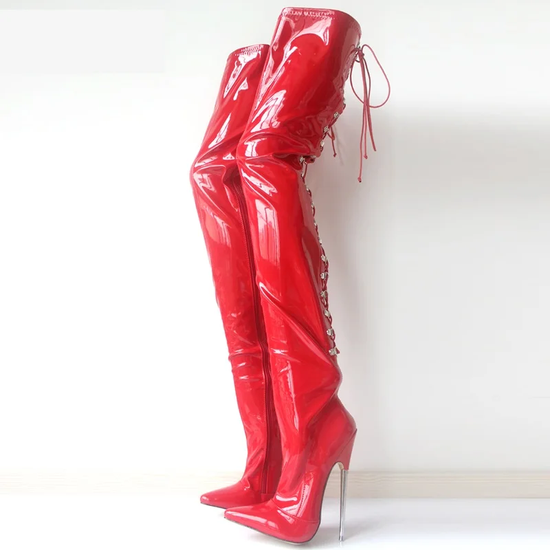 FHC 18cm High Heels Women Thigh Boots,Fetish Stage SHow Pole Dance Shoes,Men Cosplay Botas,Over The Knee,Red,Customized Colors