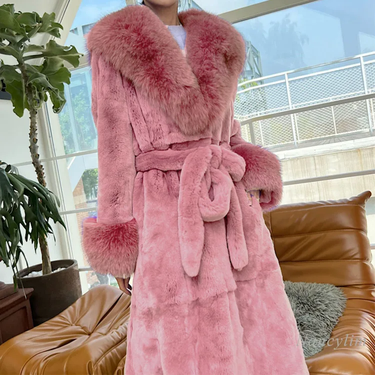 2024 Autumn and Winter Big Fur Collar Fashion Fur Coat Women's Mid-Length Thickened European and American Loose Temperament Coat