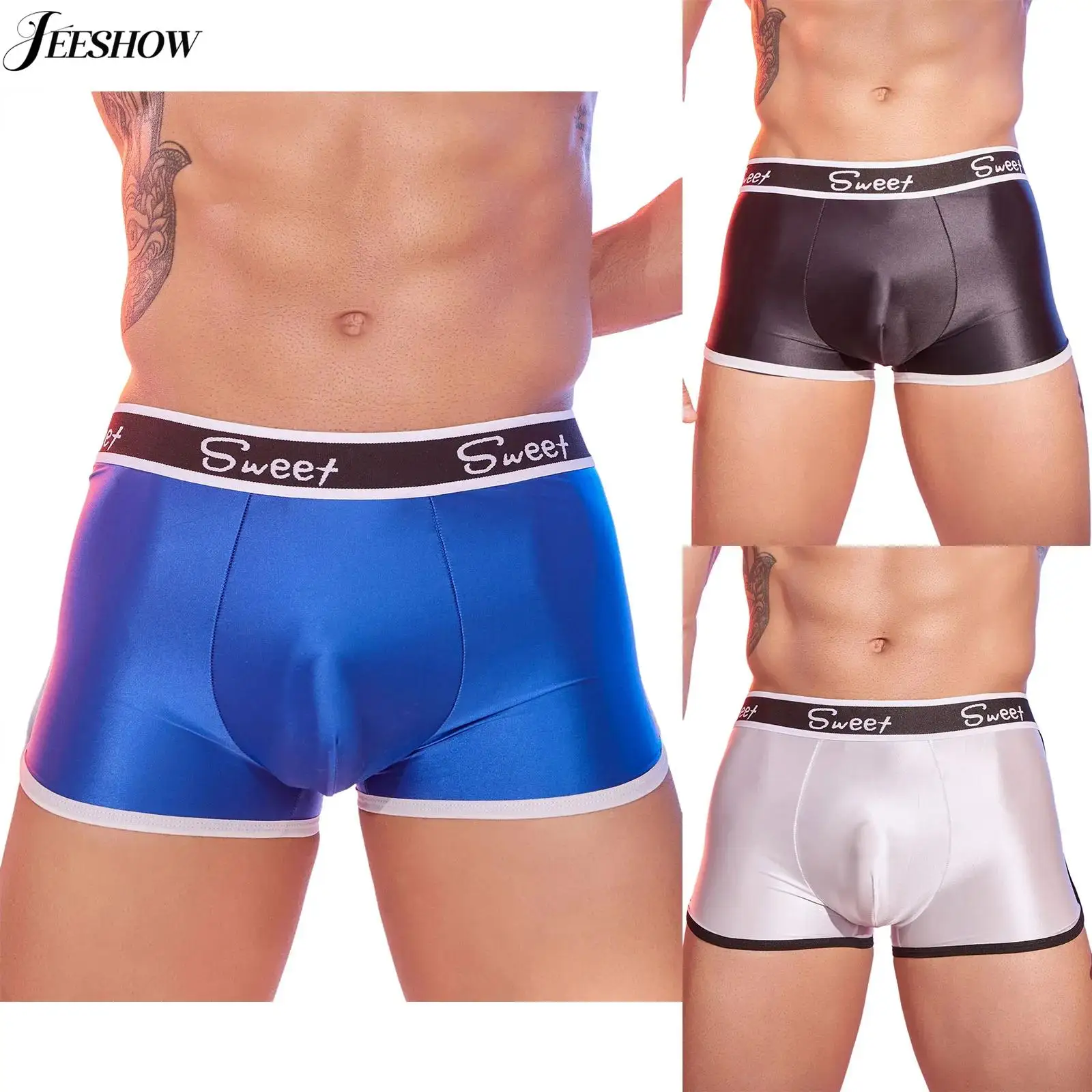 

Мужские глянцевые прозрачные шорты-боксеры, нижнее белье, масляные блестящие выпуклые трусы с буквенным принтом, эластичный пояс, трусы-боксеры, ночное белье