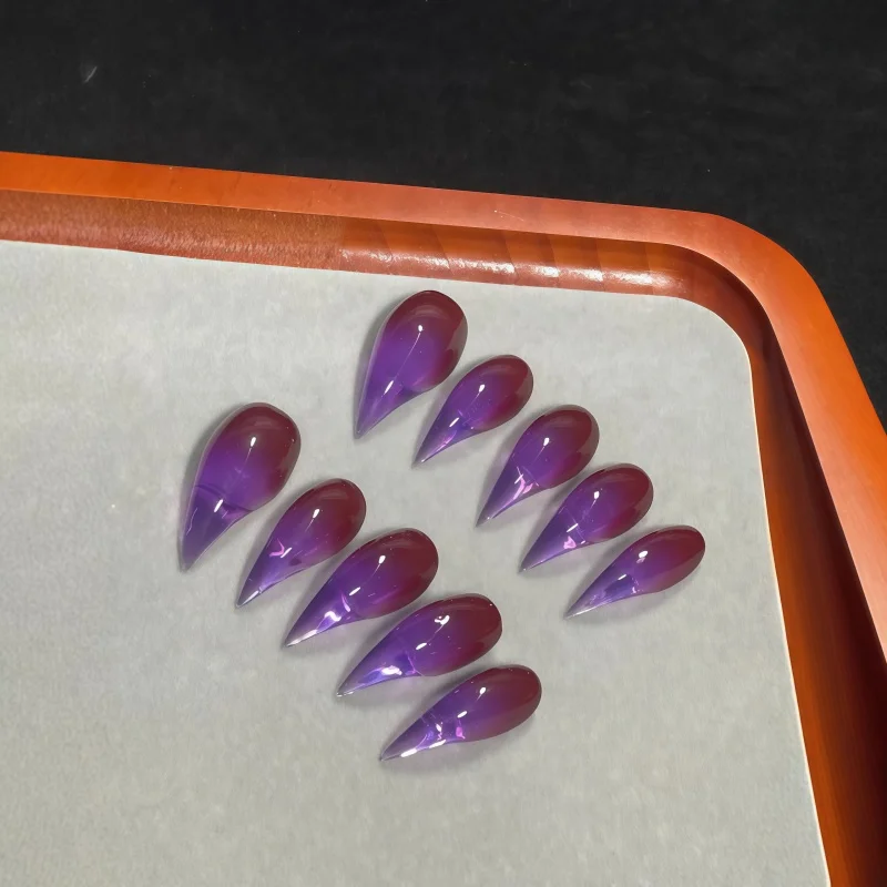 New 10PCS ultra-long purple crystal dagger-shaped nail art stickers shiny transparent crystal tear-drop pointed fake nails set