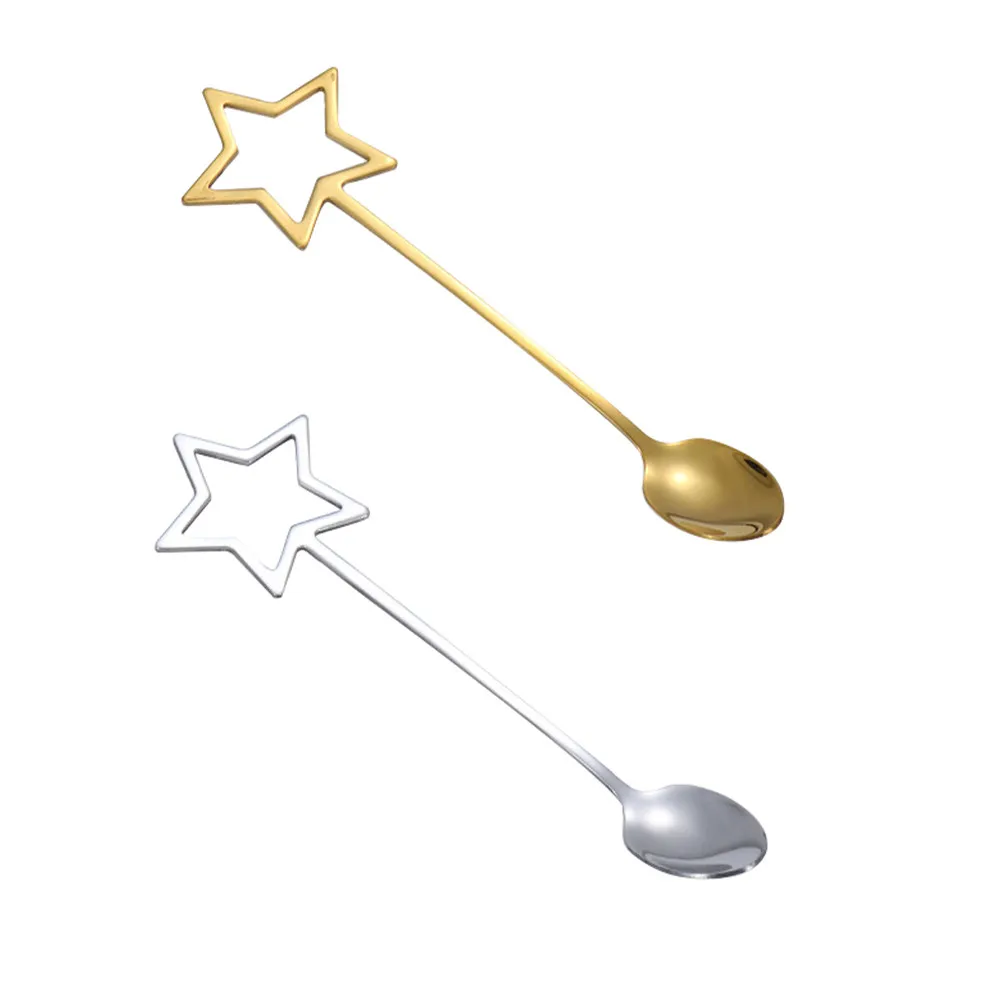 

2Pcs Hollow Star Dessert Spoon Stainless Steel Smooth Glossy Surface for Coffee Ice Cream Tea Serving Perfect Gift Idea