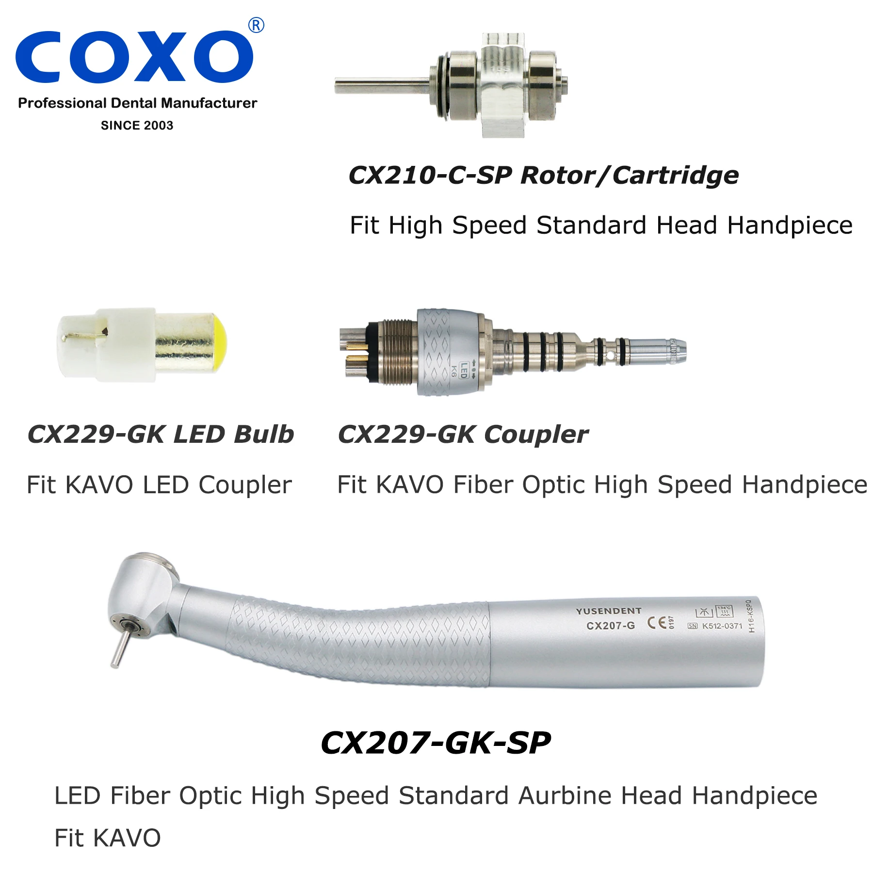 

COXO Dental Fiber Optic High Speed Air Turbine Standard Head Handpiece Fit KAVO LED Coupler 6Hole CX207-GK-SP