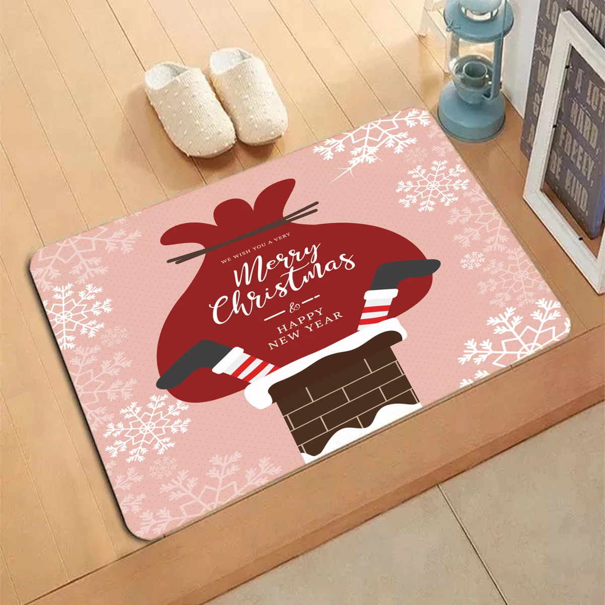 Christmas elk Pattern Carpet Entrance Doormat Non-slip Living Room Kitchen Bedroom Decor Rug Hang Lamps Floor Mats Home Decor