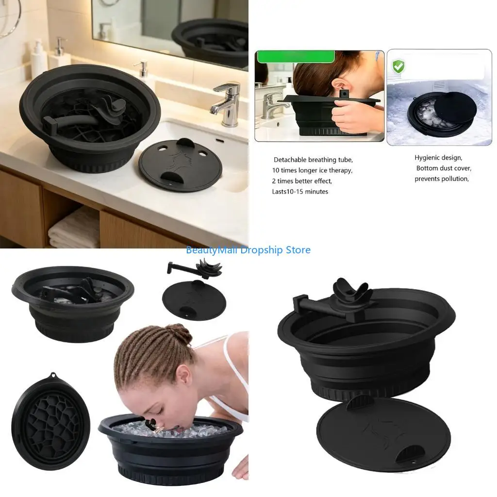 40JD Foldable Silicone Face Cold Bath With Lid And Nose Clip For Travel Skin Refreshment And Relaxation