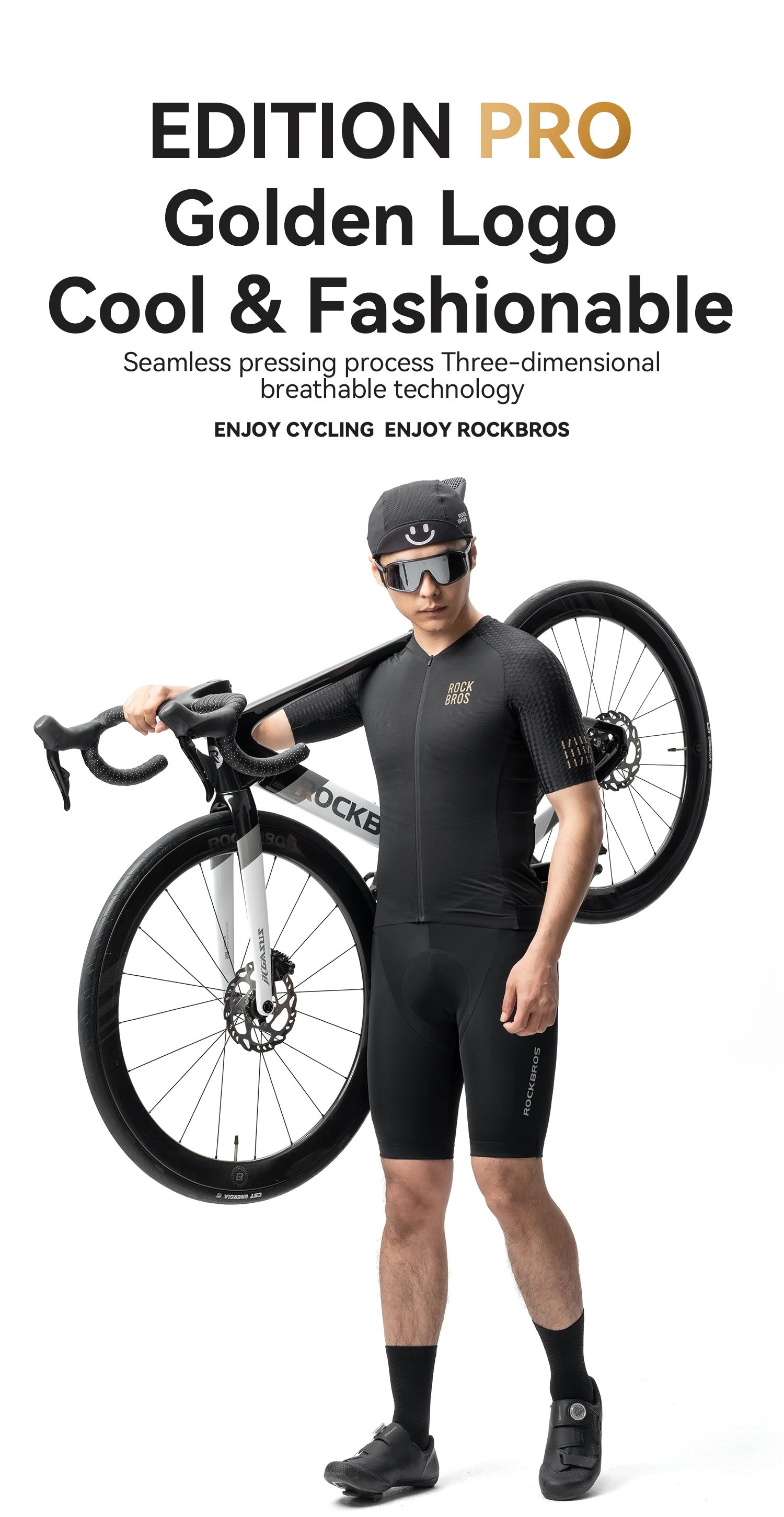 ROCKBROS Fahrradtrikot MTB Atmungsaktiv Feuchtigkeitsableitend Schnelltrocknend Fahrradbekleidung Gold Label Reflektierendes Kurzarm-Sommertrikot – Detail 1