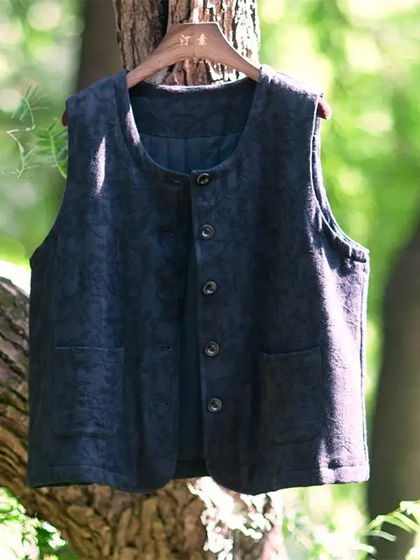 

Женская повседневная жилетка TingSu из смесового хлопка с круглым вырезом, осенне-зимняя, модная, художественная, однотонная, с вышивкой, верхняя одежда