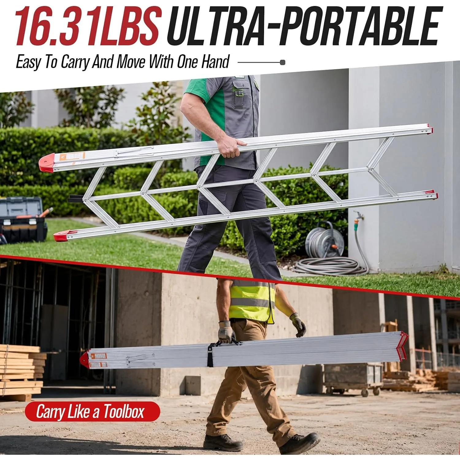 6-Step Folding Ladder, Aluminum Alloy A Frame Ladder, 330 Lbs Capacity