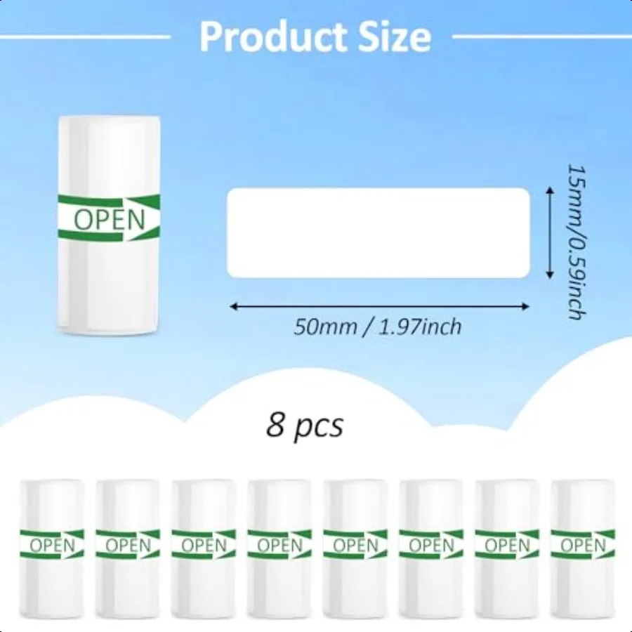 Mini stampante termica etichette 50x15mm 1,97x0,59 Nastro adesivo bianco per etichettatrice compatibile con VFU La maggior parte delle etichette Therm