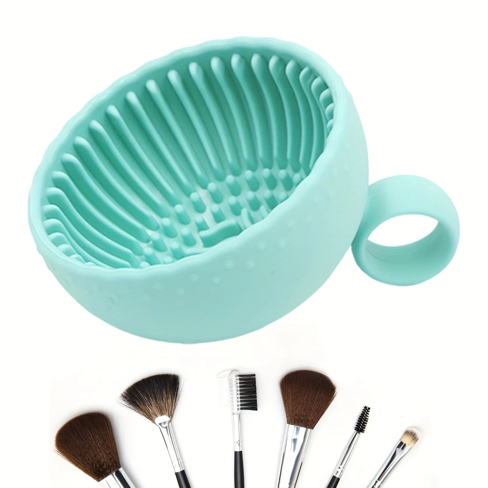 Uma almofada de limpeza de escova sem sabor com uma almofada de limpeza de escova, tigela de limpeza de escova de maquiagem de silicone para sobrancelha, blush, rosto