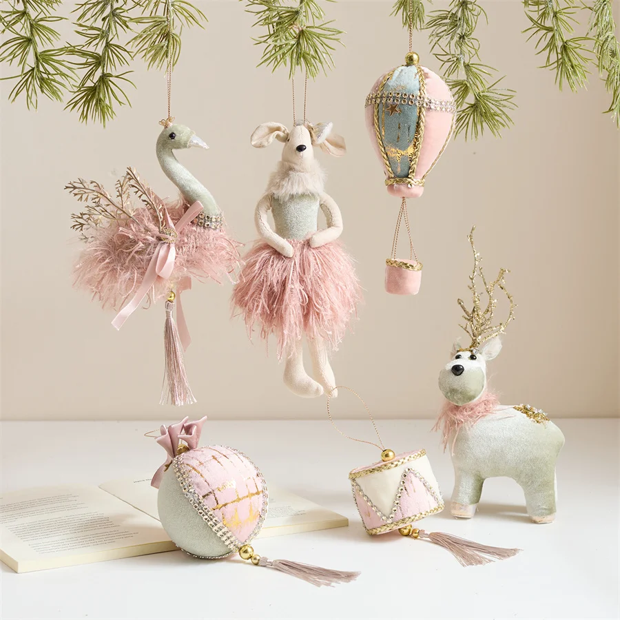 

New Pink Green High-end Velvet Creative Christmas Decoration Pendant Christmas Ball Swan Pendant Christmas Tree Pendant