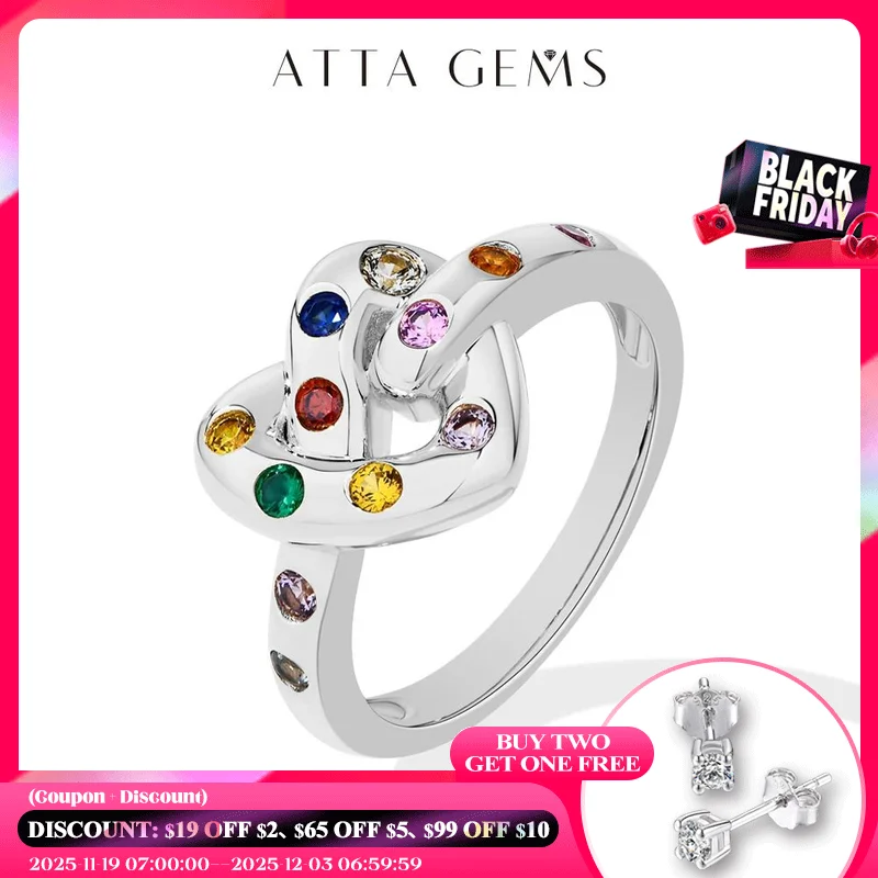 

ATTAGEMS Artificial Stone Love Rings Colorful 100% 925 Sterling Silver 18K Gold Plated For Women Girl Holiday Party Jewelry Gift