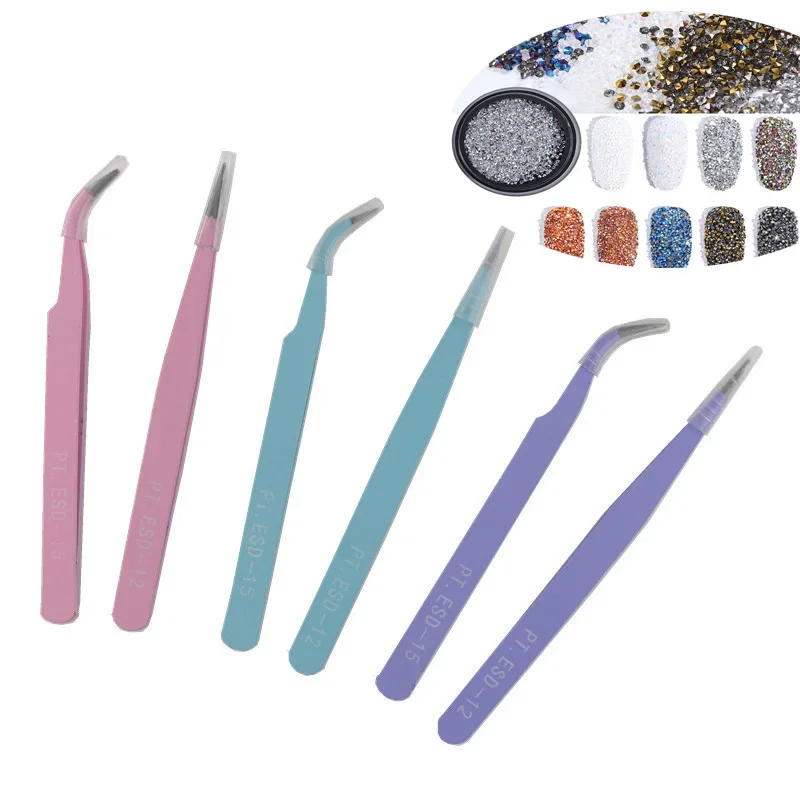 2pcs Stainless Steel Colorful Bend Straight Tweezers Eyebrow Clips Hair Removal Makeup Manicure DIY Fingernails Tools