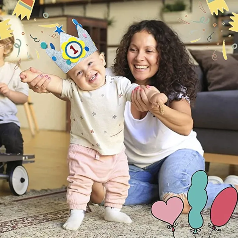 Sombrero de corona de fieltro para niños y niñas de 1 a 9 años, personalizado, tamaño ajustable, hecho a mano, sombreros de fiesta de cumpleaños