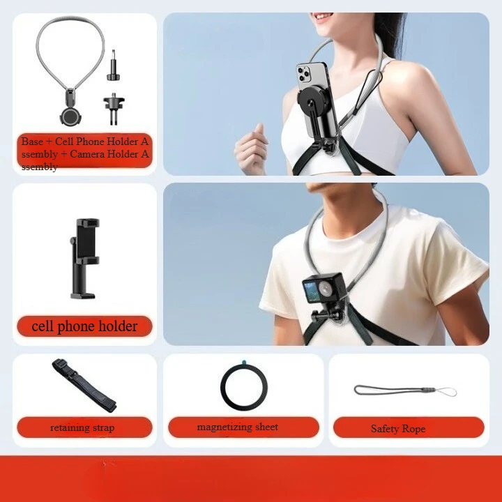 

FUNSNAP Magnetic Neck Cell Phone Holder Chest Shooting Outdoor Riding Fishing Shooting Cell Phone and Camera Neck Bracket