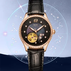 CARNIVAL Luxury Sapphire MIYOTA Mechanical Watch for Women Fashion Leather Waterproof Automatic Self-Wind Skeleton Watches Women