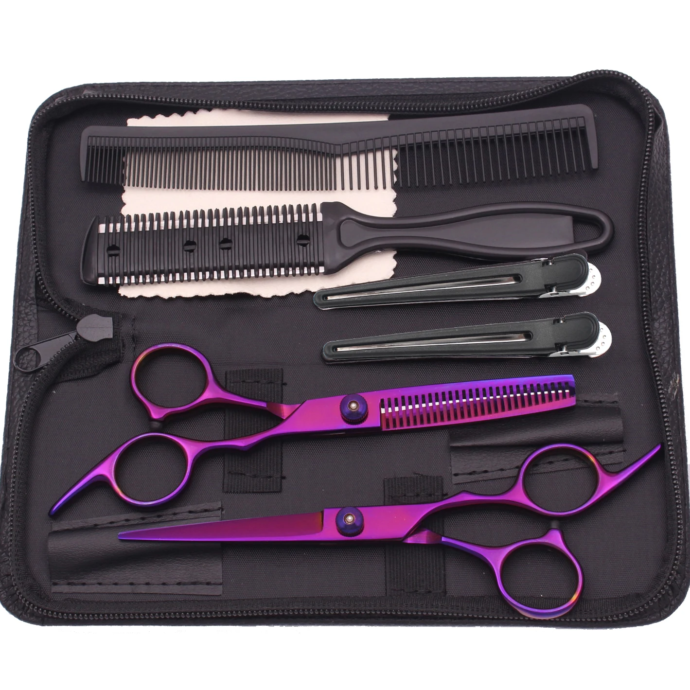 Hairdressing Scissors Japan Stainless Hair Scissors Gold-Black Hair Cutting Scissors Barber Shop Thinning Shears Set Comb C1001