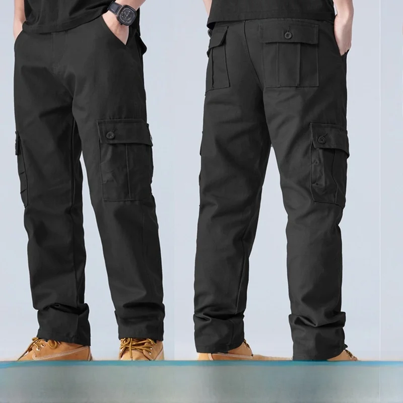 

Мужские повседневные хлопковые рабочие брюки прямого кроя с множеством карманов, длинные, удобные, дышащие, модные, для поездок на работу