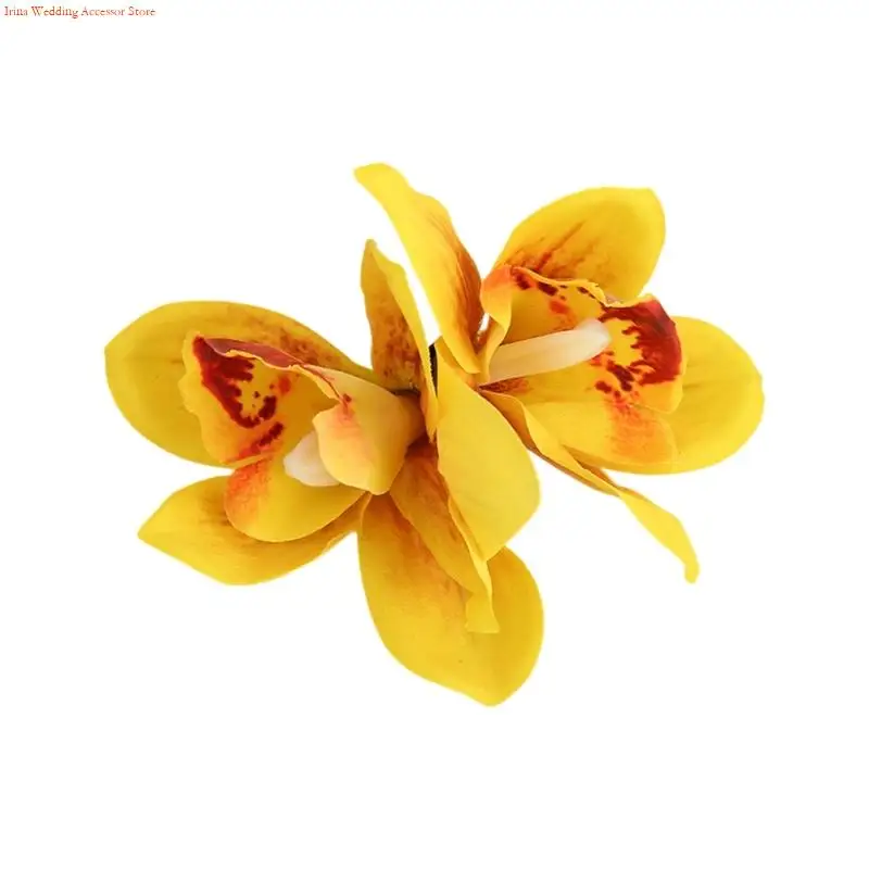 G92D Lovely Bohemian Hair Clip Feature Two Cloth Fabric Cymbidium For Event Parties