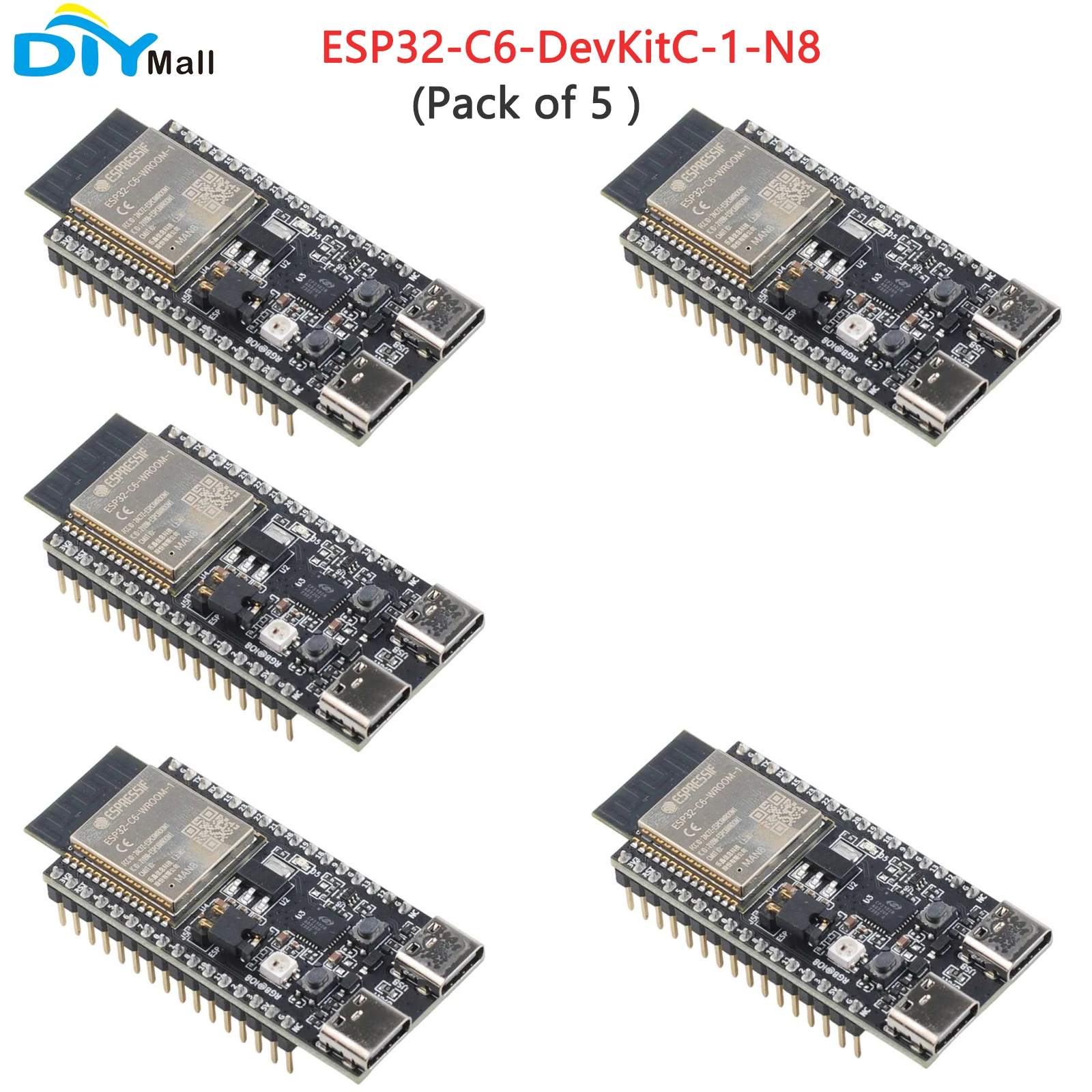 5Pcs/Lot ESP32-C6-DevKitC-1-N8 8MB V1.2 SPI Flash Wifi Blue-tooth Dev Development Board Based on ESP32-C6-WROOM-1(U)