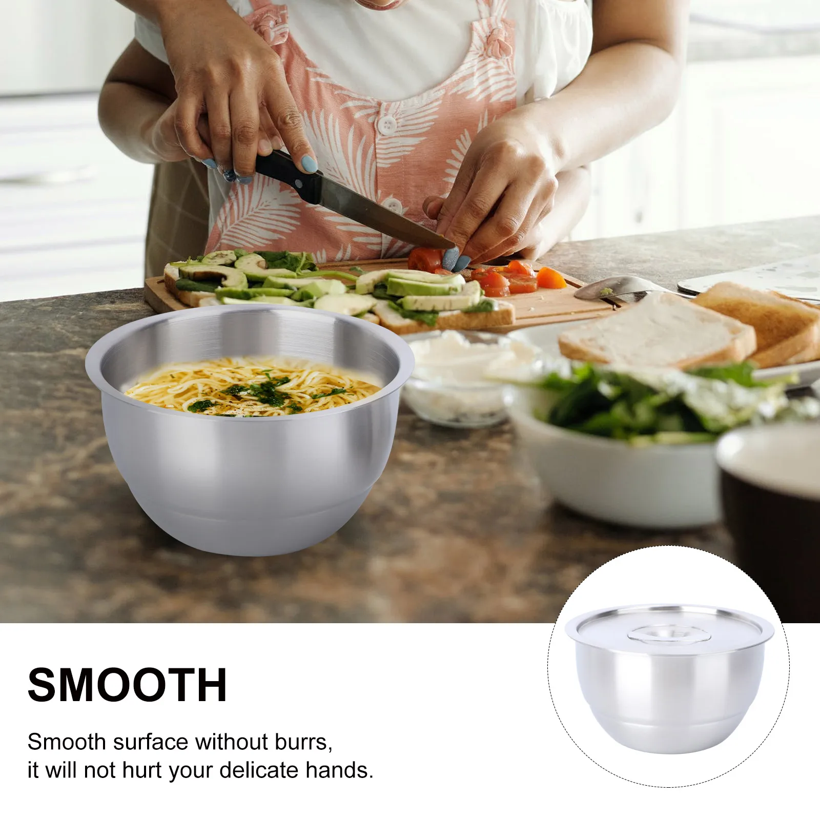 

Stainless Steel Bowl for Ramen Egg Containers Kitchenware Single Layer Heat Dissipation Safe Smooth Surface Suitable