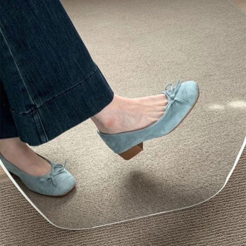 

Женские туфли на плоской подошве с французским квадратным носком, новинка 2025 года, темпераментный каблук с бантом