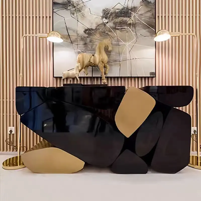 Luxury entrance table, black gold stainless steel entrance table, villa luxury house decoration heavy parts