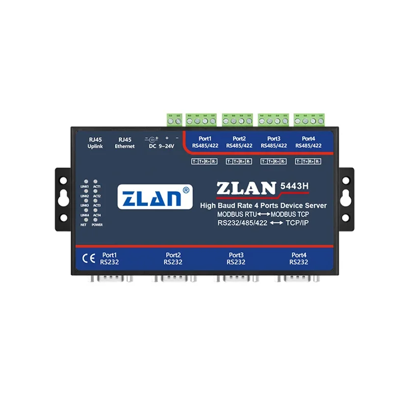 4-портовый высокоскоростной бод RS232/485/422 для последовательного сервера Ethernet ZLAN5443H