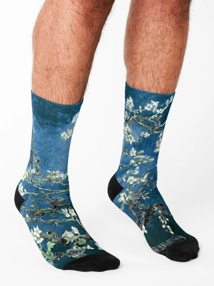 Van Gogh Almond Blossoms Deep Ocean Blue Socks golf hip hop Socks Male Women's