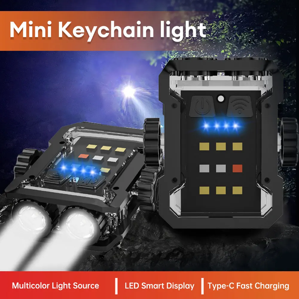 Portable Keychain Light Rechargeable Camping Lamp COB LED Flashlight Magnetic Repair Light Red Blue Warning Light Emergency Lamp