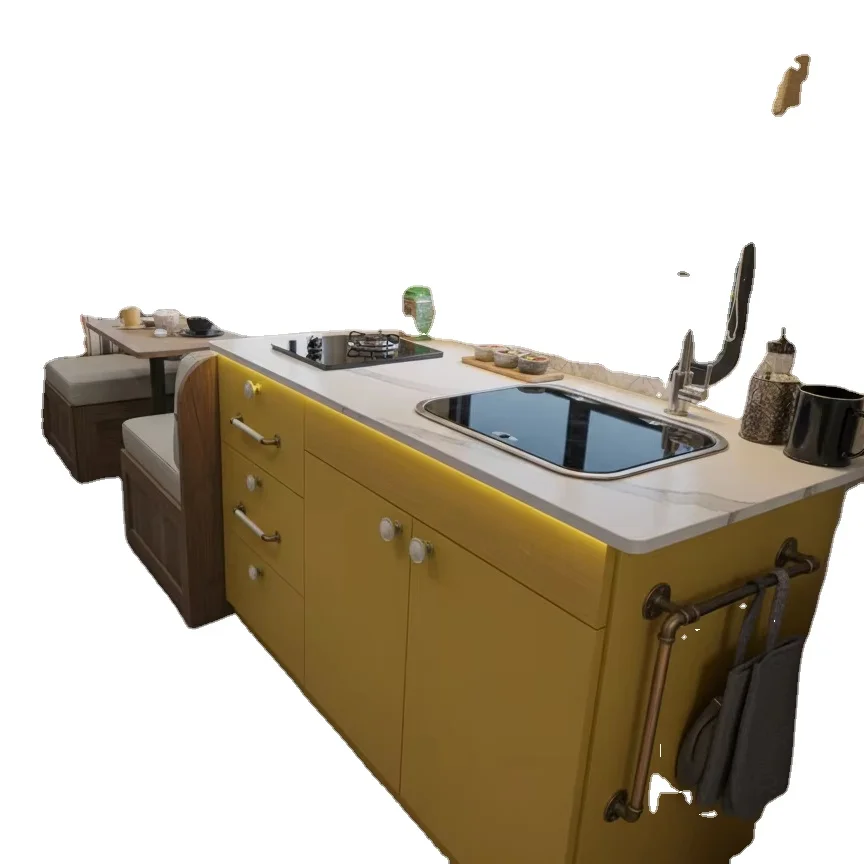 Modern Camper Kitchen Unit With Sink and Gas Burner Compact Design for Travel Trailer Interiors