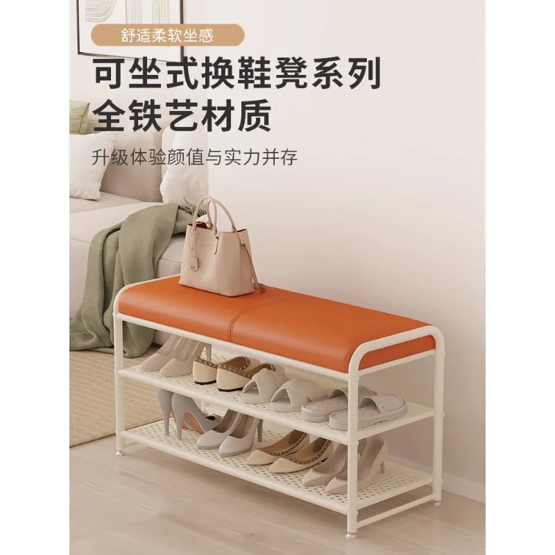 

living room Iron shoe rack bench with seat solid multilayer cushion home furniture house entrance sandals storage