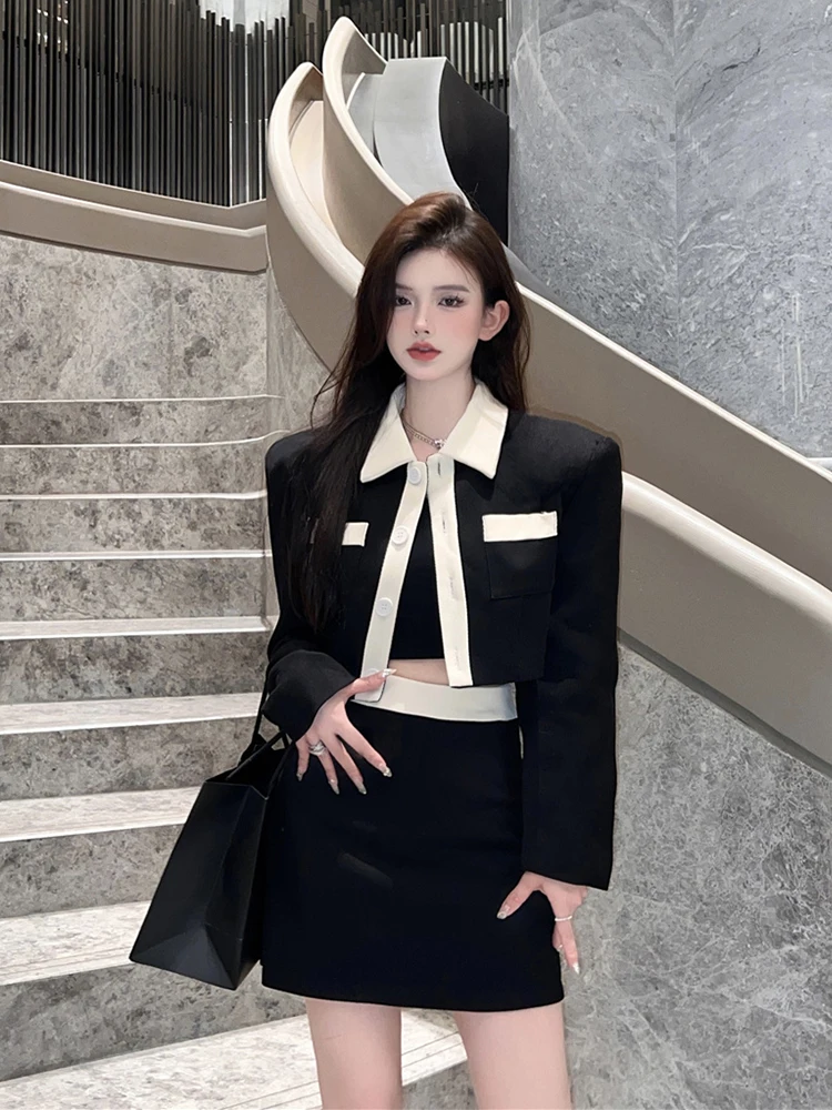 

plus Size Women's Short Sleeve Suit Set Autumn New Style Street Fashion Korean Version V-Neck High Waist A-Line Skirt