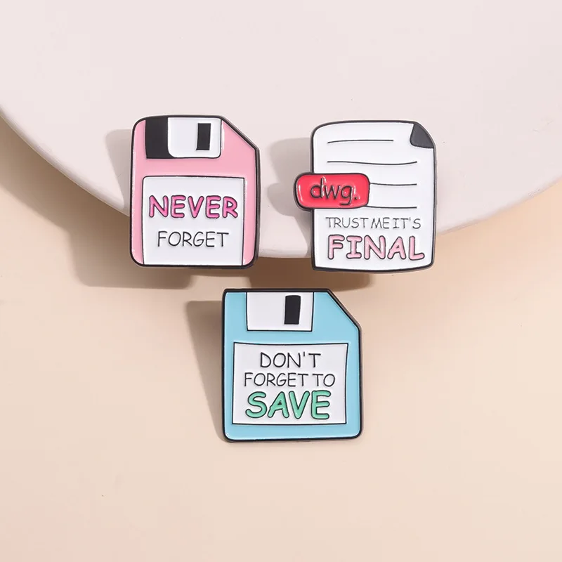 Don't Forget To Save Enamel Pin Creative Memory Card Post-it Notes Metal Brooches Lapel Badge Fashion Jewelry Gifts For Friends