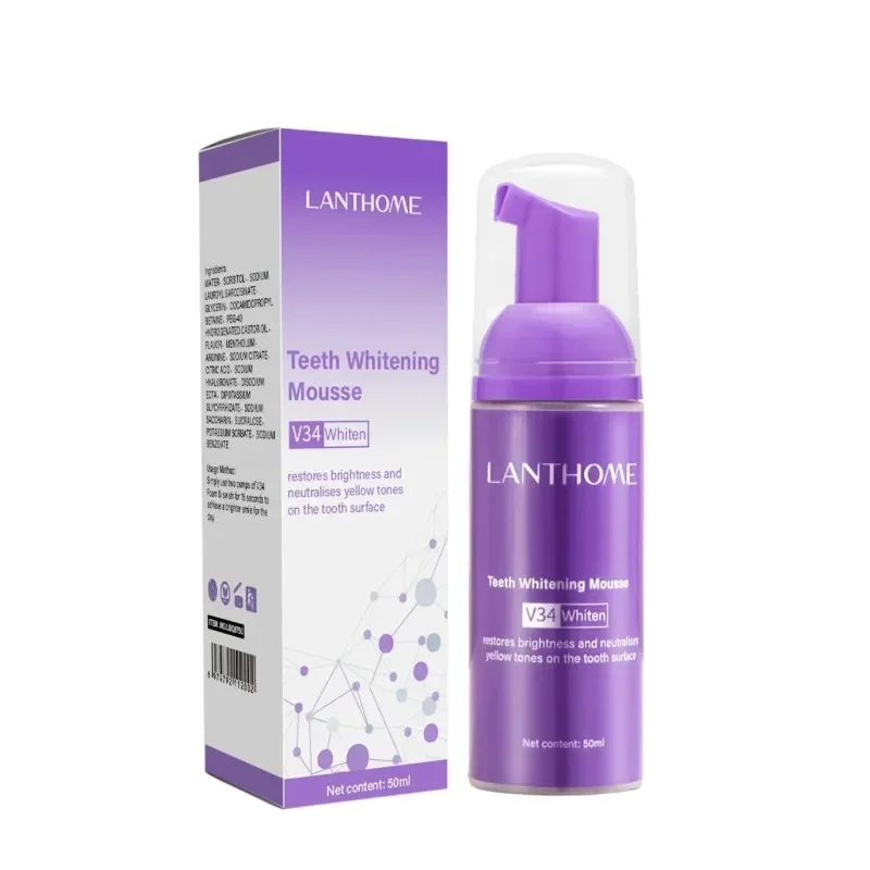 Dentifrice professionnel en mousse pour blanchir les dents, violet, efficace, livres de jaunissement, soins dentaires, V34, 2 pièces