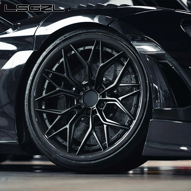 LSGZL Custom Forged 2 Piece Carbon Fiber Wheels Deep Concave Monoblock 17 18 19 20 21 22 23 24 Inch for BMW Audi Urus nissan