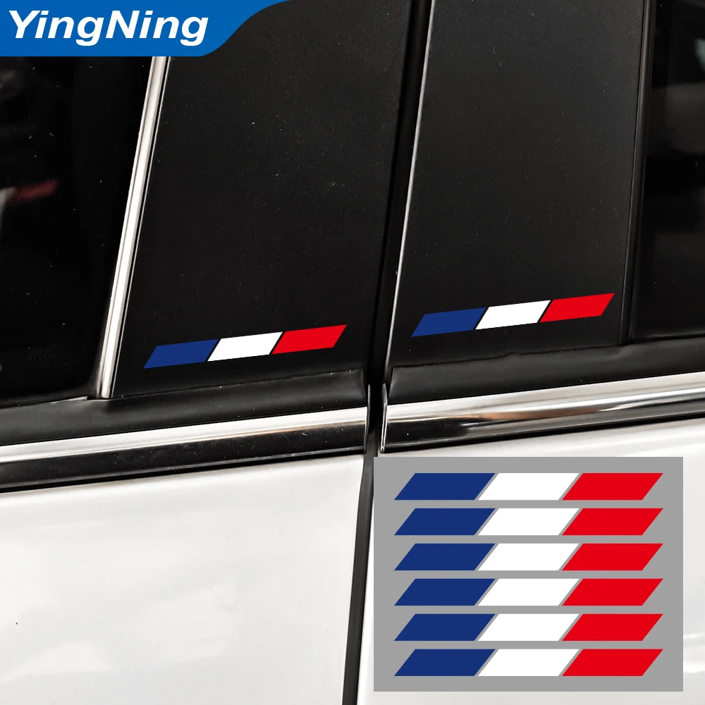 6pcs French Flag Car Sticker Tri-color Stripe Vinyl Decal Waterproof for Peugeot Renault Citroen B-Pillar Mirror Body Decor