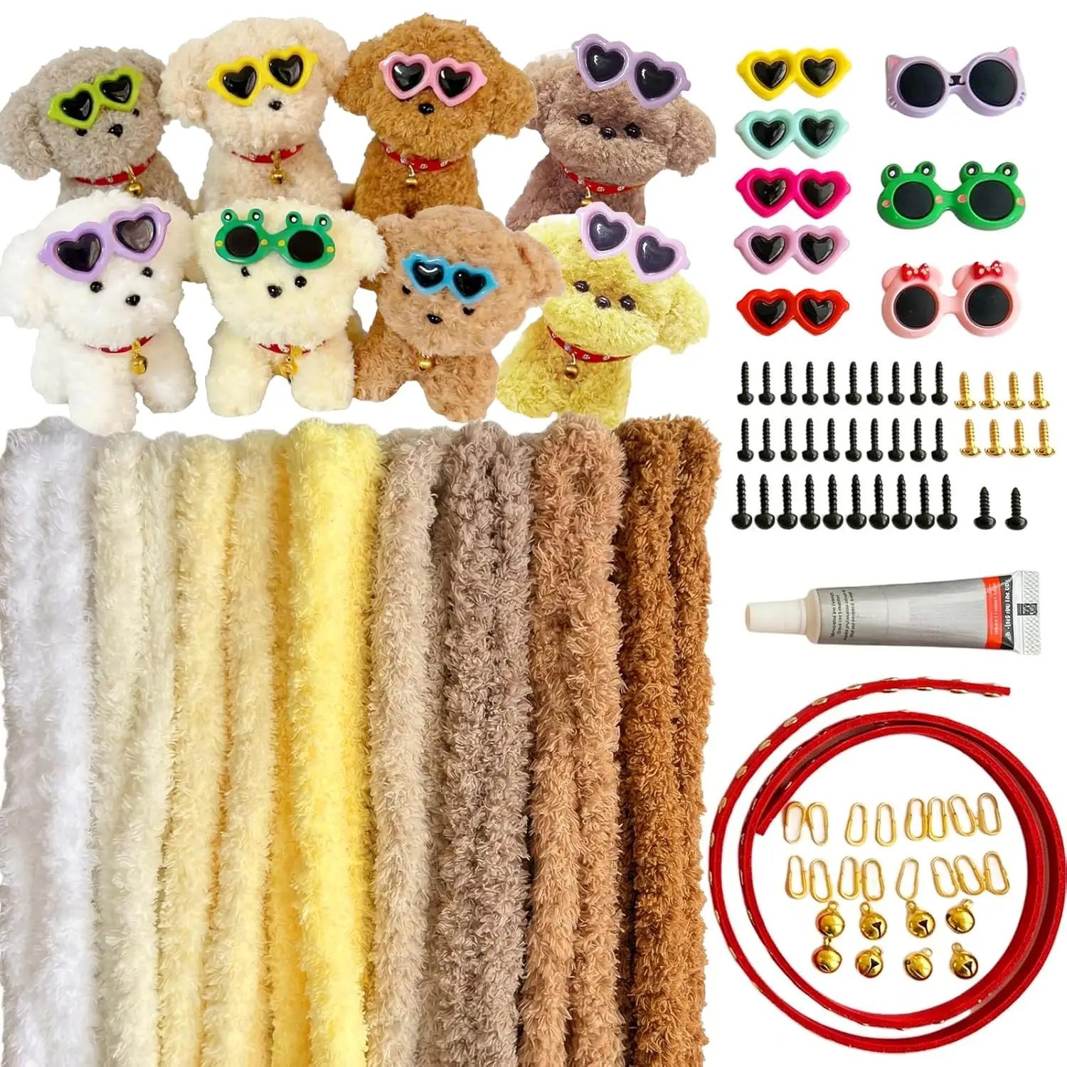 Fluffy Pipe Cleaners Thick Jumbo Fur Pipe Cleaners DIY Craft Dog Kits Puppy with Sunglasses Chenille Stems for Kids Creative Toy