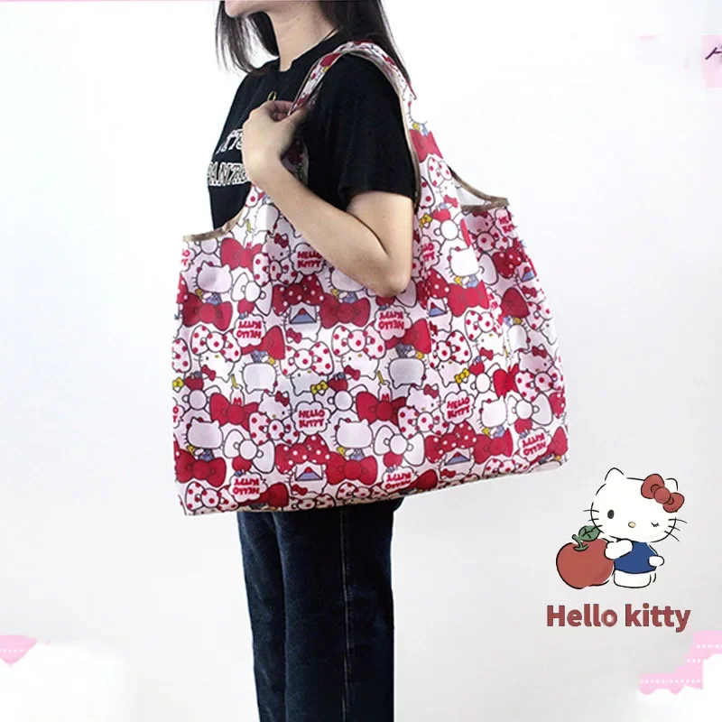 Cartoon HelloKitty Portable Foldable Handbag Waterproof Shopping Bag Large Medium Reusable Environmentally Friendly Shopping Bag