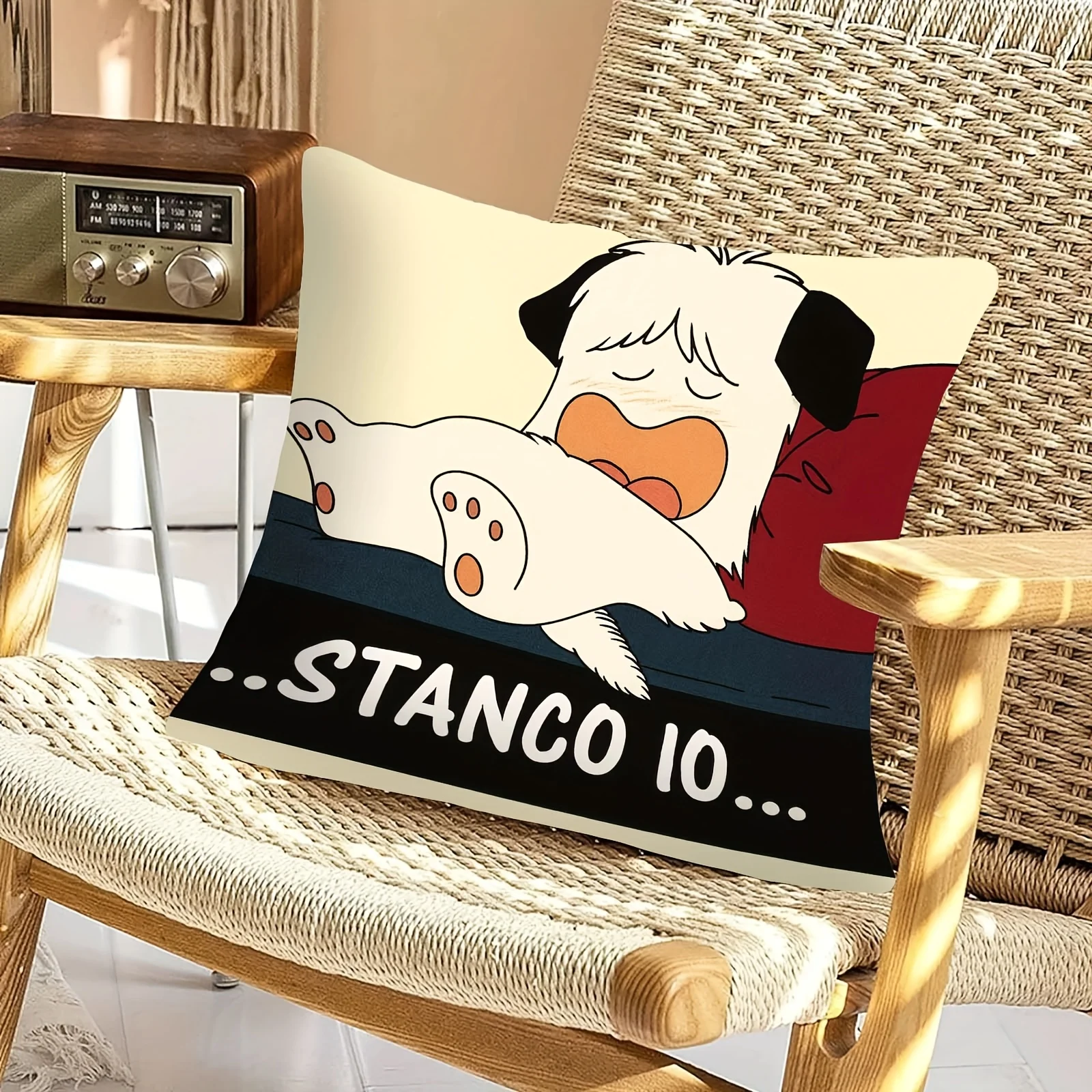 1pc Yawning Dog with STANCO 10 Slogan Printed Throw Pillow Cover,Suitable for Sofa,Bedroom,Living Room,a Fun Gift for Dog Lovers