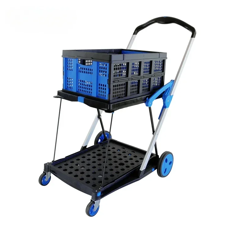 

New Double Decker Foldable Lightweight Aluminum Shopping Cart With Storage Box