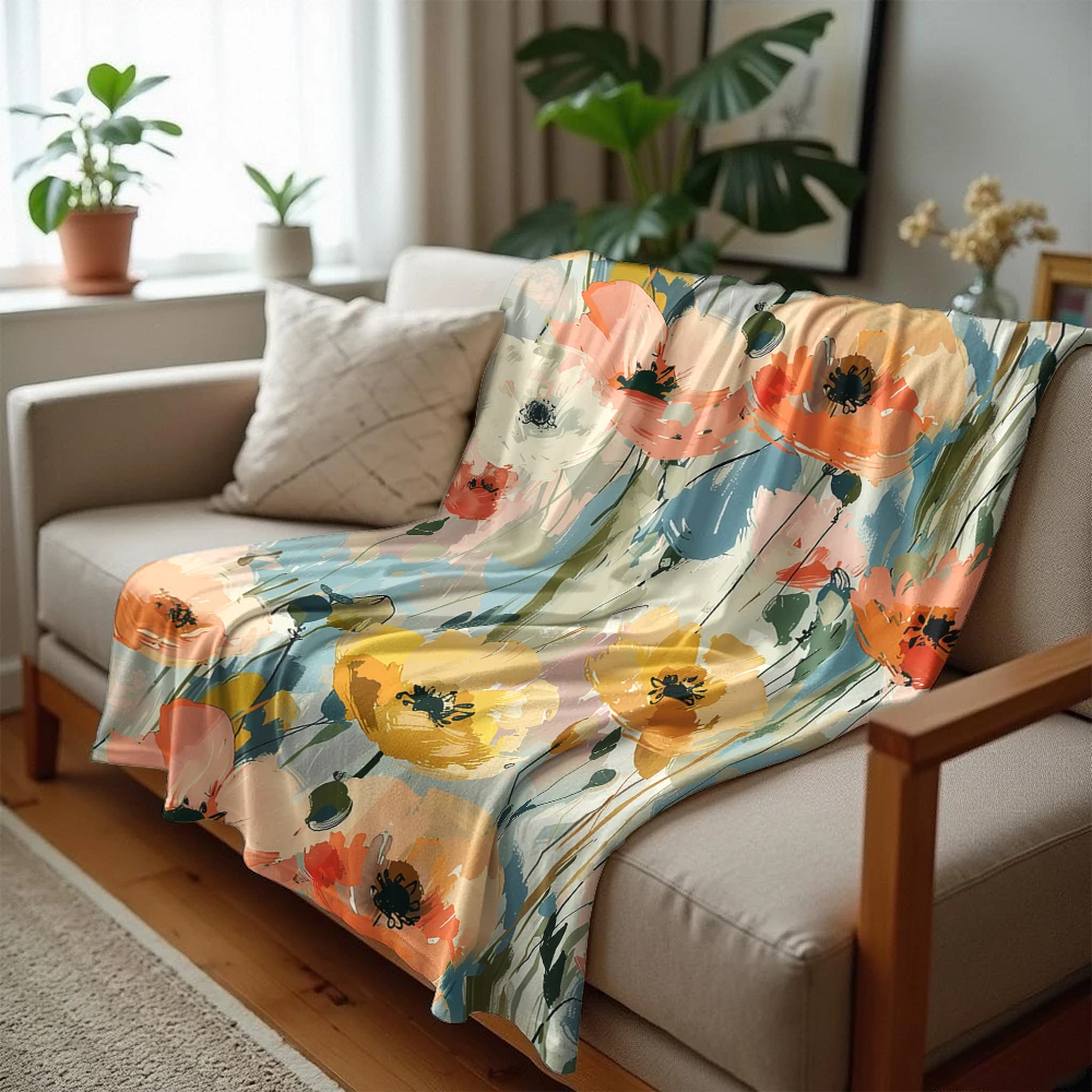 Warm Poppy Field Ultra Soft Sherpa Fleece Blanket Fluffy Warm Halloween Cozy Throw for Sofa Couch Bedroom Gift All season