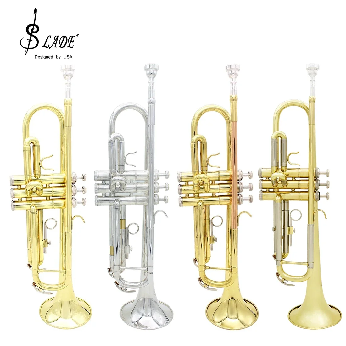 

SLADE Bb Trumpet Brass Body Trumpet Set with Storage Case Accessories Professional Brass Instruments B-flat Gold Silver Trumpet