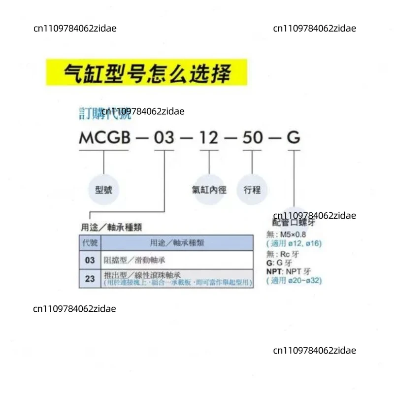 For MCGB-23 Guide Rod Cylinder 12/16/20/25/32 Bore 10-100 Stroke Mini Double Rod Pneumatic Components