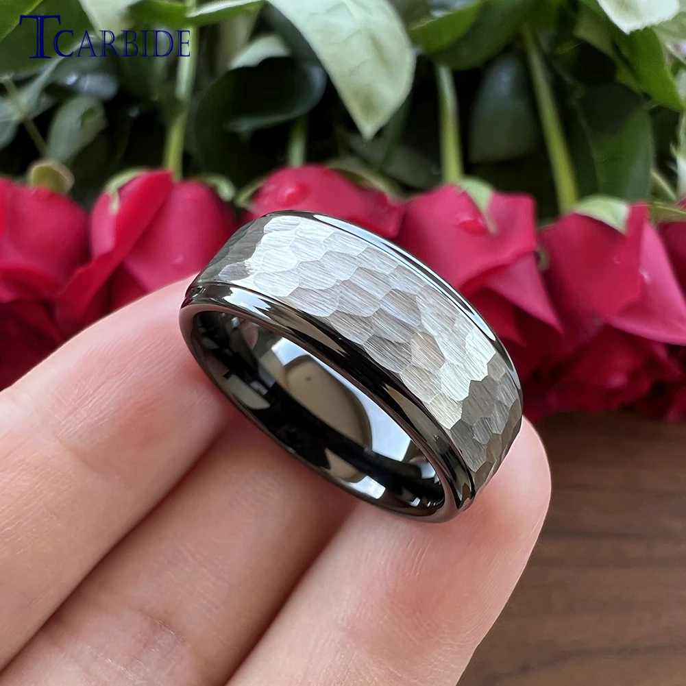 6MM 8MM Multicolors Hammer Ring Tungsten Wedding Band For Men Women Stepped Brushed Finish Trendy Gift Jewelry Comfort Fit