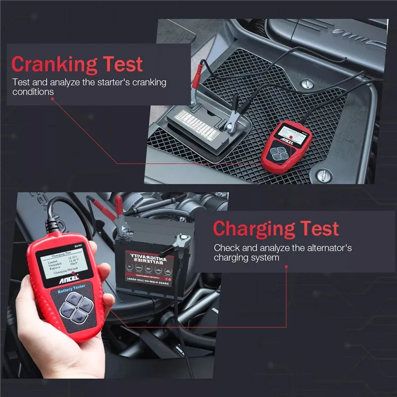 ANCEL BA101 12V Car Battery Tester Digital Analyzer 100 to 2000CCA for Car Motorcycle Automotive Cranking Charging System Test