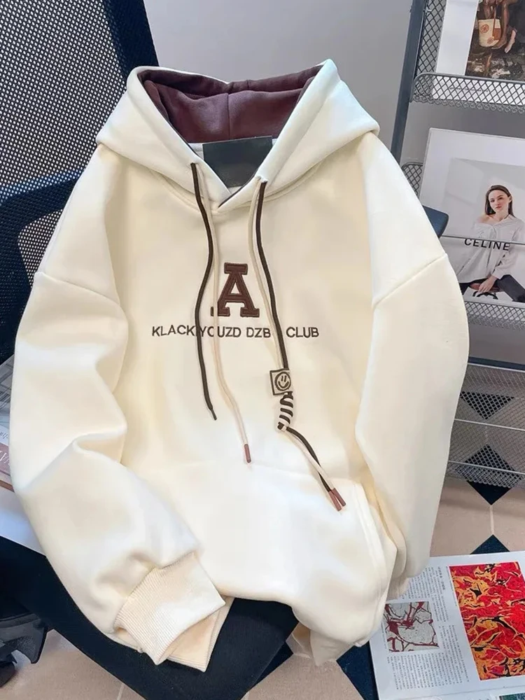 

Jmprs Retro American Letter Hoodies Women Loose Long Sleeve Y2K Sweatshirts Casual Preppy Style Embroidery Female Simple Top New