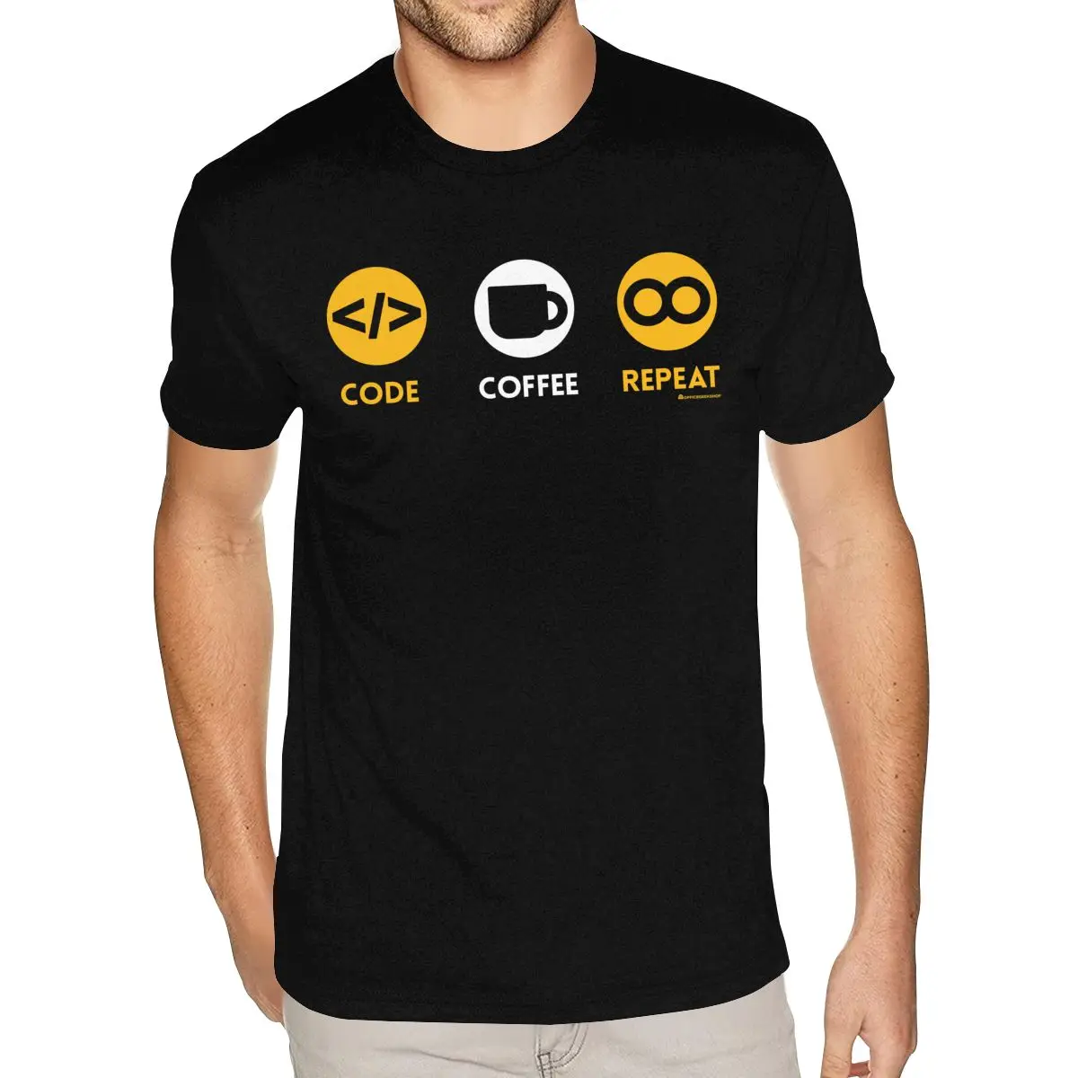 

Футболки с принтом CODE COFFEE REPEAT, мужские футболки с круглым воротником небольшого размера