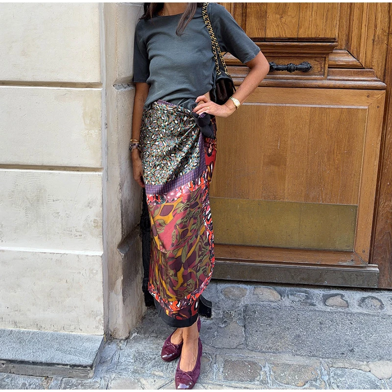 Printed Women's Midi Skirt Wrap Skirt Side Button Wrap Around Skirt Oil Painting Floral Skirt Daily Fashion Wear