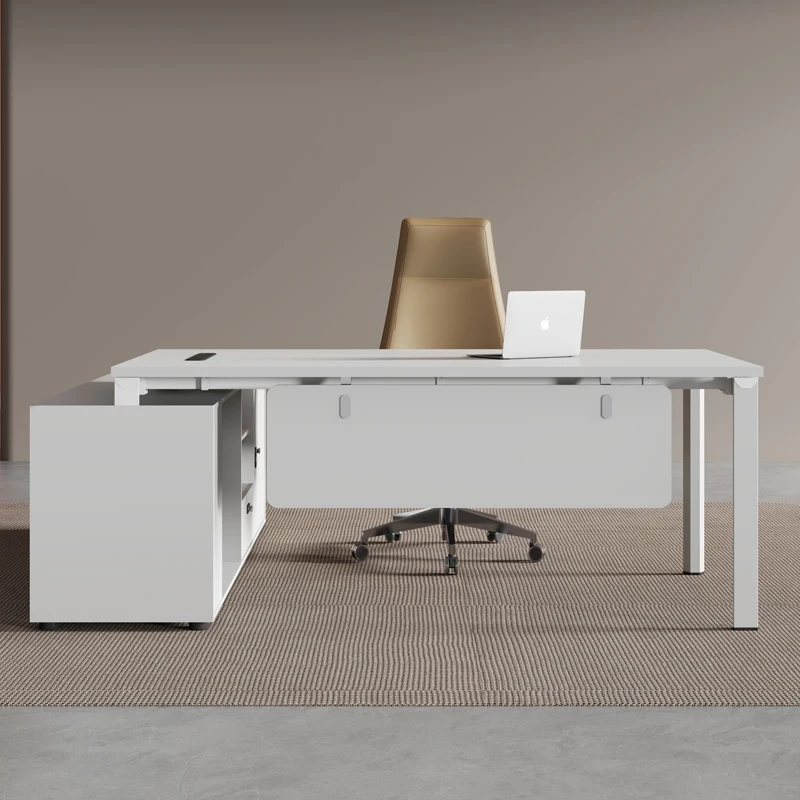 Boss table white simple modern office furniture set steel frame supervisor table and chair combination company manager's office