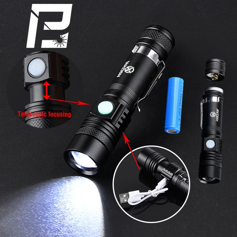 WADSN Outdoor Camping Hunting Fishing Flashlight Outdoor Bright Light Flashlight T-pyc Rechargeable Professional Flashlight